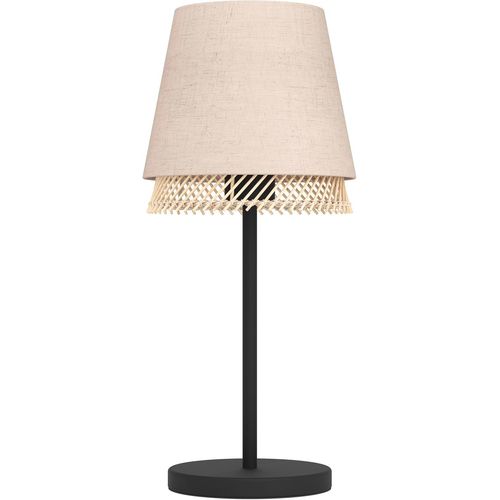 Asas-Lampe De Table Tabley,Lumière De Chevet Au Design Naturel,Luminaire À Poser Pour Salon Et Chambre,Métal Noir,Bambou Et Lin,Douille E27