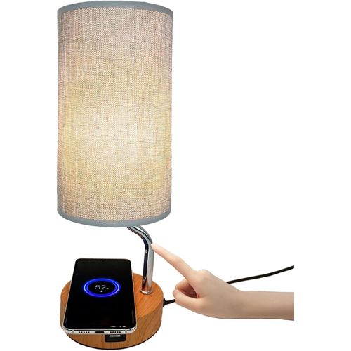 Asas-Lampe De Chevet Avec Chargeur Sans Fil Et Ports Usb,Tactile Dimmable Lumière Table,3 Niveaux De Luminosité,Abat-Jour En Tissu,Lampe A Poser E27 De Nuit Pour Salon Chambre Bureau Éclairage