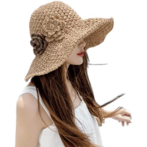 Asas-Chapeau De Soleil En Paille Femme Chapeau D¿Eté Protection Soleil Anti-Uv Capeline À Large Bord Casquette Respirant Pliable Casquette Visière Pour Plage Voyage Pêche Camping