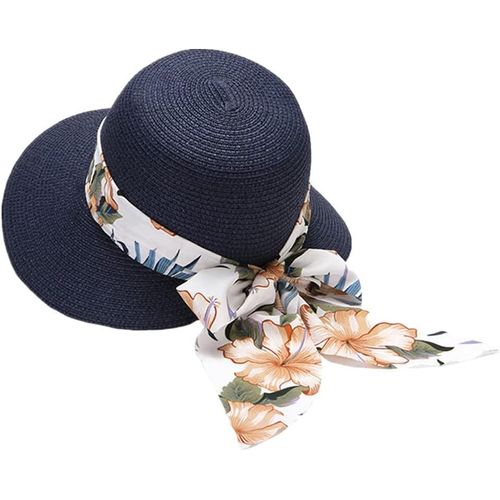 Asas-Femme Capeline Eté Chapeau De Soleil Large Bord Anti-Uv Chapeau De Paille Protection Solaire Casquette Visière Pliable Avec N¿Uds Pour Plage Voyage Vacances Croisière Lune De Miel