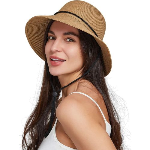 Asas-Femme Chapeau De Paille Avec Jugulaire-Upf 50 Anti-Uv Capeline De Soleil Plage