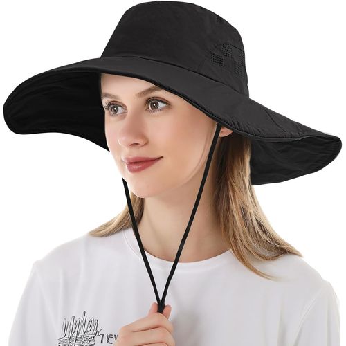 Asas-Chapeau De Soleil Femme,Anti-Uv Large Bord Chapeau D'extérieur Imperméable,Pliable En Respirant Maille Bonnet Protection Solaire Casquette Femme Été Visiere Soleil La Randonnée Pêche