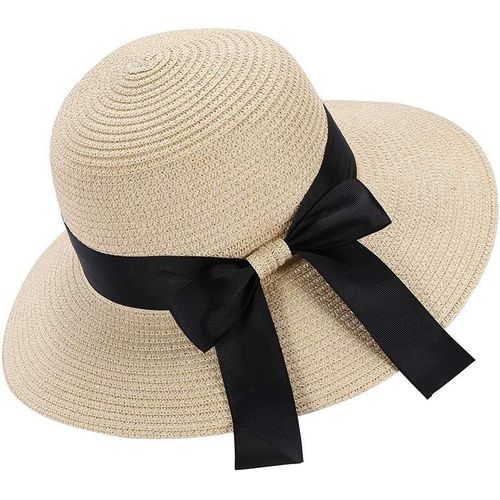 Asas-Chapeau De Paille D'été Pour Femme-Large Bord Floppy Avec Bowknot,Protection Uv Pour La Plage Et Le Soleil