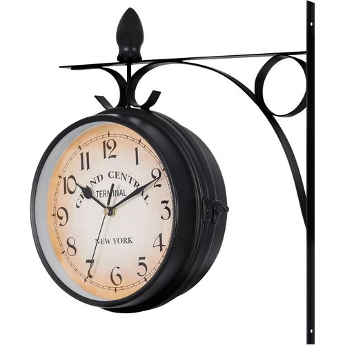 asas-Horloge Murale Double Face-Vintage-Double Face-Étanche-Pour L'Extérieur-Avec Support-Fer Rétro-29cm-Pour L'Intérieur Et L'Extérieur-Noir
