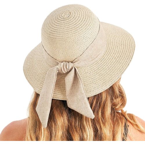 Asas-Gajaous Chapeau De Soleil De Plage Pour Femme Upf 50+,Chapeau De Paille À Large Bord Pour Femme Avec N?ud Décoratif,Léger,Pliable,Pliable,Pliable Et Pliable
