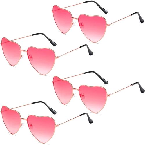 Asas-Lot De 4 Paires De Lunettes De Soleil En Forme De C?Ur-Style Hippie-Style Rétro-Pour Homme Et Femme-Accessoires De Tenue Des Années 90,80 Et 70-Rose