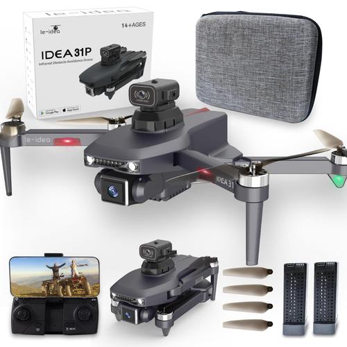 Drone avec caméra, IDEA31P Drone professionnel avec évitement d'obstacles à  360°, drones RC 5GHz WiFi avec positionnement par flux optique, double  caméra, quadcopter, 2 batteries