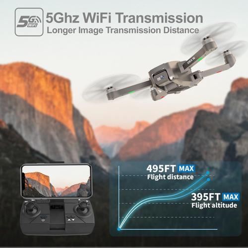 Drone Moteur Sans Brosse avec 2 Caméras 40KM/h MAX Résistance au Vent  Classe 4 5GHz WIFI FPV Drones avec Caméra HD Quadcopter