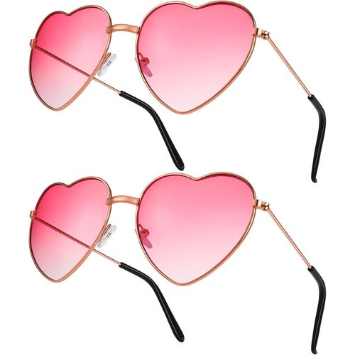 Asas-Lot De 2 Paires De Lunettes De Soleil En Forme De C?Ur-Style Hippie Rétro-Pour Homme Et Femme-Années 60,70,80,90-Accessoire De Robe