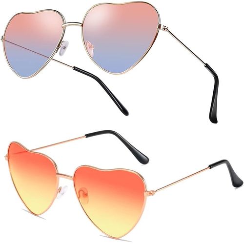 Asas-Lot De 2 Paires De Lunettes De Soleil Rétro En Forme De C?ur Pour Femme-Élégantes-Multicolores-Lunettes En Forme De C?ur Pour Tenue De Festival-Accessoires De Costume De Fête