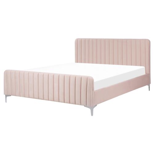 Lit Double En Velours Rose 160 X 200 Cm Lunan