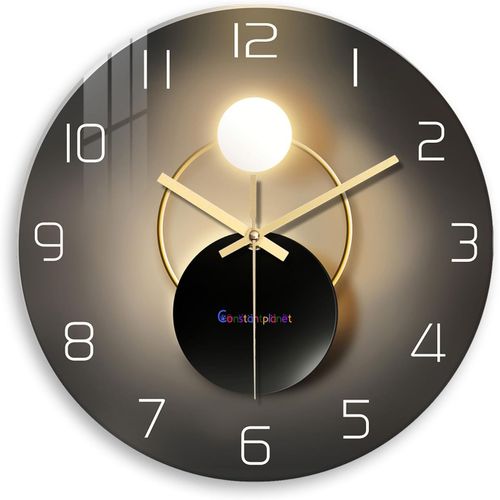 asas-Horloge Murale Ronde Noire Et Dorée 12 Pouces En Verre Pour Horloge Murale Analogique Non Ticking