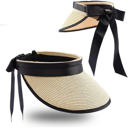 Asas-Visière Soleil Femme À Bord Large Réglable Casquette Protection Uv Pliable En Paille Avec Bandeau Pour Queue De Cheval