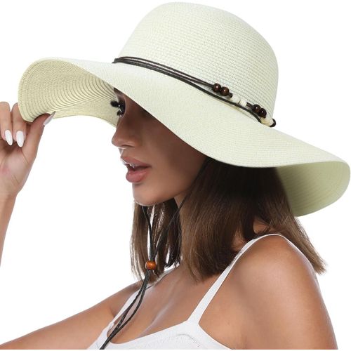 Asas-Chapeau De Paille Soleil Pour Femme À Large Bord Upf 50 Protection Solaire Pliable Chapeau Souple De Plage D'été Avec Cordon Coupe-Vent