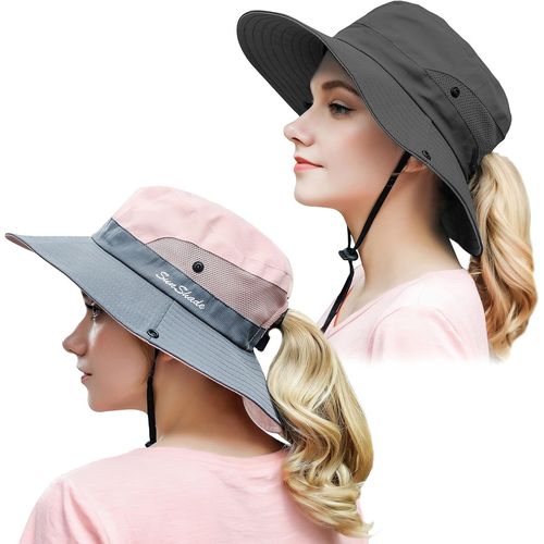 Asas-Lot De 2 Chapeaux De Soleil D'été À Large Bord Pour Femme-Protection Uv-Chapeau De Pêche Safari Pliable