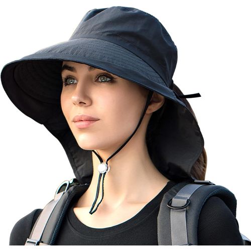 Asas-Chapeau De Soleil Femmes Outdoor Anti Uv Chapeau À Large Bord Pliable Chapeau Avec Trou Pour Queue De Cheval Chapeau De Jardinage À Mentonnière Réglable Et Rabat De Cou