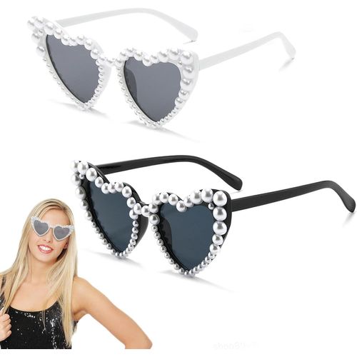 Asas-Lot De 2 Lunettes De Soleil En Forme De C?Ur Avec Perles-Lunettes De Soleil En Forme De C?Ur-Lunettes De Soleil Fantaisie Pour Vacances À La Plage