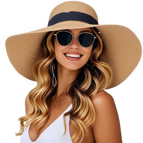Asas-Large Bordure Paille Chapeau De Soleil,Protection Uv Chapeau D'été Emballable Pliable Disquette Plage Chapeaux De Soleil Pour Les Femmes