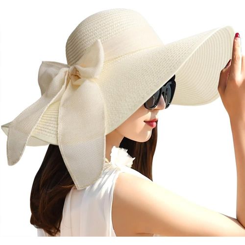 Asas-Dreshow Femme Capeline Chapeau De Paille Chapeau À Large Bord Casquettes Anti-Soleil Respirant Pliable Rouleau Plage Cap Chapeau De Soleil Upf 50+