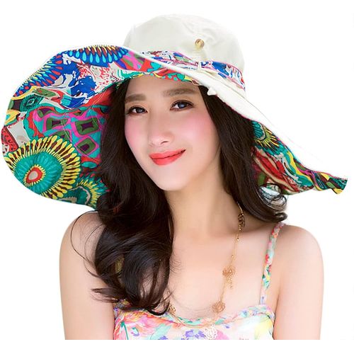 Asas-Capeline Femme Pliable Été Imprimé Florale Chapeau De Soleil À Bord Large Pour Voyage Camping Randonnée Cueillir Pêcher Chapeau De Plage Anti Uv Protection Solaire Bob Double Face À Porter