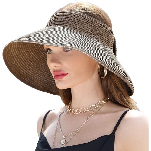 Asas-Chapeau Femme Soleil Visière De Paille Bord Large Anti Uv Capelines D'été Plage Pliable Bonnets Upf 50