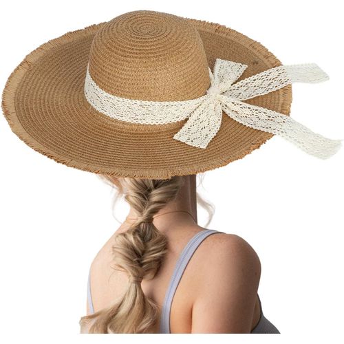 Asas-Chapeau De Soleil Pour Femme Chapeau De Paille Pliable Avec N?ud Papillon À Large Bord,Ajustable,Casquette De Plage D'été,Protection Contre Les Uv Upf50+