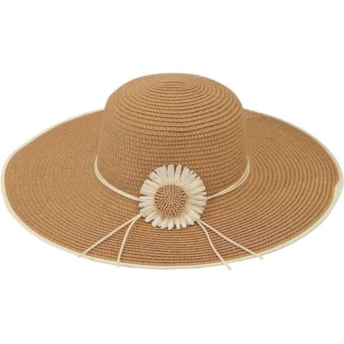 Asas-Chapeaux De Plage Pour Femme-Chapeau De Paille À Large Bord Avec Tournesol-Chapeau D'été Pliable Et Enroulable(Beige)