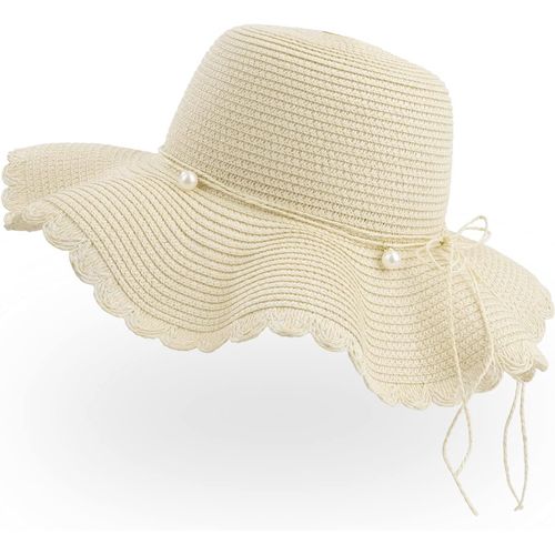 Asas-Chapeau De Paille Femme,Casquette Soleil Pliable Protection Uv,D'été Plage Visière Large Bord Disquette De Papier Tresse Bucket Hat Pour Voyage Randonnée Peche