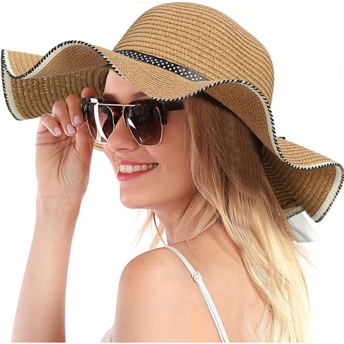 Asas-D'été Chapeau Paille Femme Élégant Classique Pliable Vintage Anti Uv Chapeau De Soleil Large Bord Upf 50+ Avec Dentelle Arc Chapeau De Plage Vacances Voyage Casquette