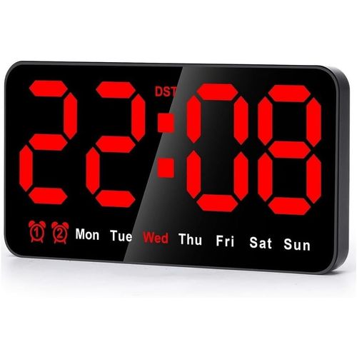 asas-Horloge Murale Numérique,Horloge Numérique Led De 9 Pouces,Grand Écran Avec 12/24 Heures,Gros Chiffres,Petite Horloge Murale Silencieuse Et 21,5 X 3 X 11cm(Rouge)