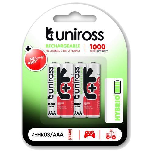 UNIROSS Pack de 4 Piles Rechargeable AAA/HR03 1100 NIMH HYBRIO, 1.2V