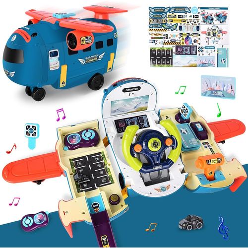 Naeryut-Airplane Toy Boys 3 Years,Driving Simulator Child With Sounds And Piggy Bank,3 In 1 Steering Wheel Car Toys Birthday Christmas Gifts For Children (Blue)