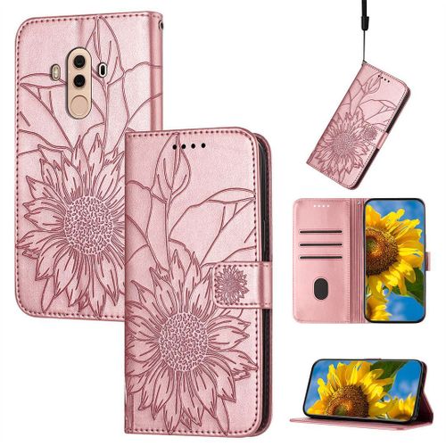 Saturcase Coque Pour Huawei Mate 10 Pro, Tournesol Pu Cuir Magnétique Flip Portefeuille Support Porte-Carte Dragonne Protecteur Housse Étui Pour Huawei Mate 10 Pro (He-Or Rose)
