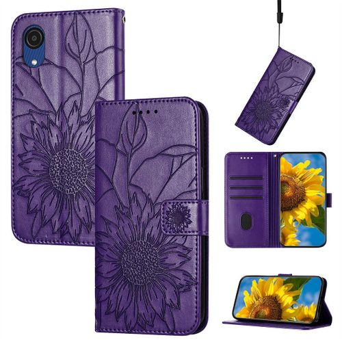 Saturcase Coque Pour Samsung Galaxy A03 Core, Tournesol Pu Cuir Magnétique Flip Portefeuille Support Porte-Carte Dragonne Protecteur Housse Étui Pour Samsung Galaxy A03 Core (He-Violet)