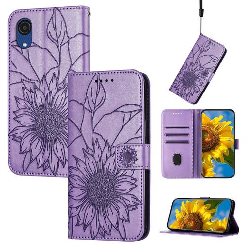 Saturcase Coque Pour Samsung Galaxy A03 Core, Tournesol Pu Cuir Magnétique Flip Portefeuille Support Porte-Carte Dragonne Protecteur Housse Étui Pour Samsung Galaxy A03 Core (He-Lavande)