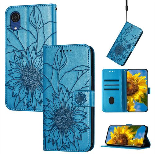 Saturcase Coque Pour Samsung Galaxy A03 Core, Tournesol Pu Cuir Magnétique Flip Portefeuille Support Porte-Carte Dragonne Protecteur Housse Étui Pour Samsung Galaxy A03 Core (He-Bleu)