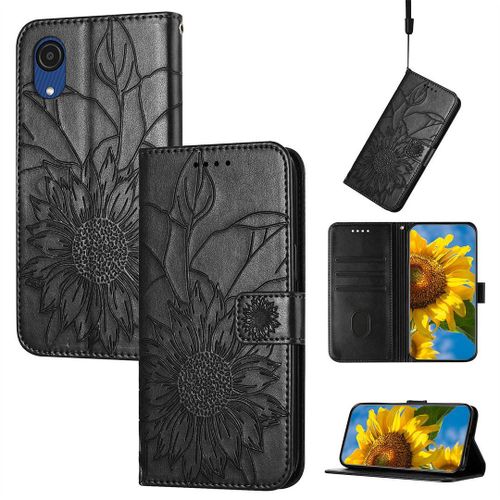 Saturcase Coque Pour Samsung Galaxy A03 Core, Tournesol Pu Cuir Magnétique Flip Portefeuille Support Porte-Carte Dragonne Protecteur Housse Étui Pour Samsung Galaxy A03 Core (He-Noir)