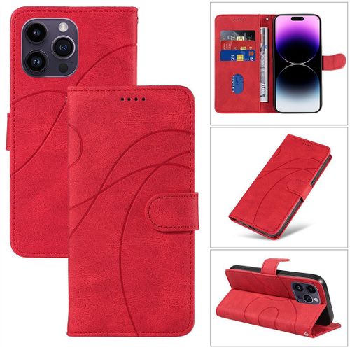 Saturcase Coque Pour Apple Iphone 15 Pro Max, Courbe Pu Cuir Magnétique Flip Portefeuille Support Porte-Carte Dragonne Protecteur Housse Étui Pour Apple Iphone 15 Pro Max (Hx-Rouge)