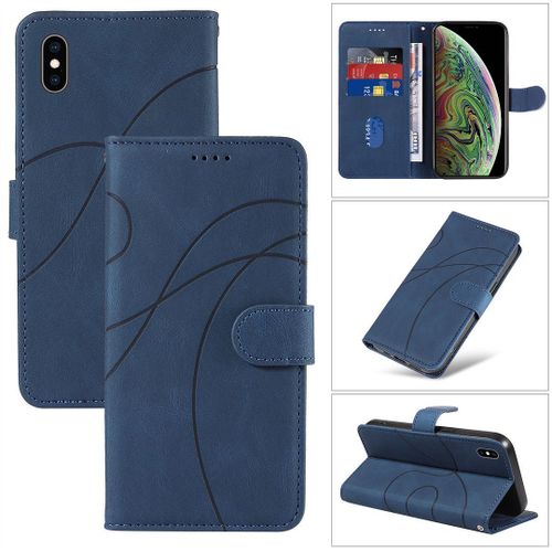 Saturcase Coque Pour Apple Iphone Xs Max, Courbe Pu Cuir Magnétique Flip Portefeuille Support Porte-Carte Dragonne Protecteur Housse Étui Pour Apple Iphone Xs Max (Hx-Bleu)