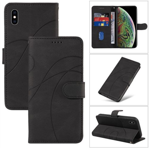 Saturcase Coque Pour Apple Iphone Xs Max, Courbe Pu Cuir Magnétique Flip Portefeuille Support Porte-Carte Dragonne Protecteur Housse Étui Pour Apple Iphone Xs Max (Hx-Noir)