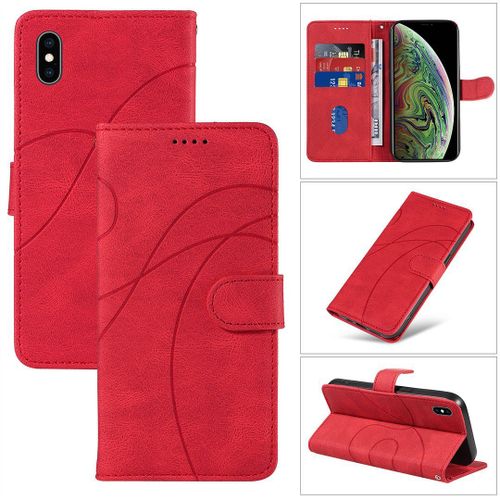Saturcase Coque Pour Apple Iphone Xs Max, Courbe Pu Cuir Magnétique Flip Portefeuille Support Porte-Carte Dragonne Protecteur Housse Étui Pour Apple Iphone Xs Max (Hx-Rouge)