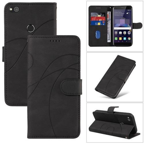 Saturcase Coque Pour Huawei P8 Lite 2017 / P9 Lite 2017, Courbe Pu Cuir Magnétique Flip Portefeuille Support Porte-Carte Dragonne Protecteur Housse Étui Pour Huawei P8 Lite 2017 / P9 Lite 2017 (Hx-Noir)