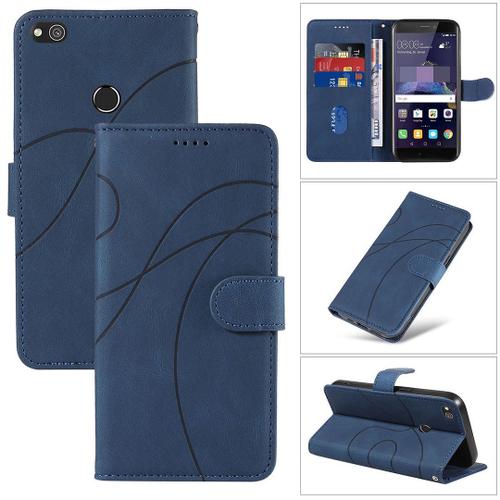 Saturcase Coque Pour Huawei P8 Lite 2017 / P9 Lite 2017, Courbe Pu Cuir Magnétique Flip Portefeuille Support Porte-Carte Dragonne Protecteur Housse Étui Pour Huawei P8 Lite 2017 / P9 Lite 2017 (Hx-Bleu)