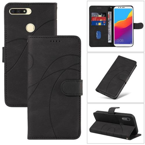 Saturcase Coque Pour Huawei Y6 2018 / Honor 7a, Courbe Pu Cuir Magnétique Flip Portefeuille Support Porte-Carte Dragonne Protecteur Housse Étui Pour Huawei Y6 2018 / Honor 7a (Hx-Noir)