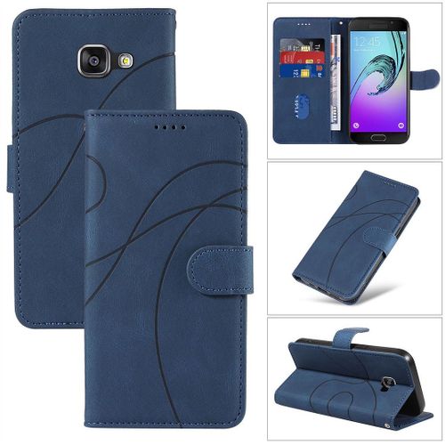 Saturcase Coque Pour Samsung Galaxy A3 2016, Courbe Pu Cuir Magnétique Flip Portefeuille Support Porte-Carte Dragonne Protecteur Housse Étui Pour Samsung Galaxy A3 2016 (Hx-Bleu)