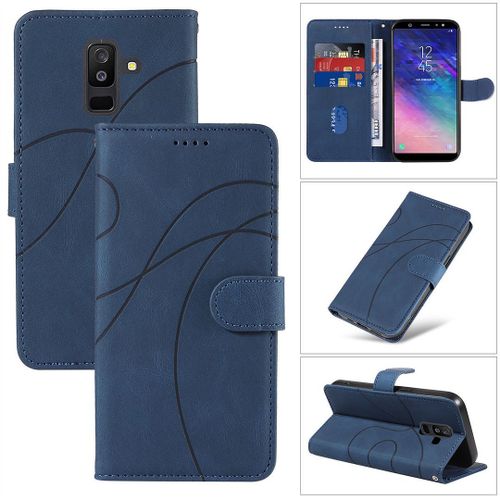Saturcase Coque Pour Samsung Galaxy A6 Plus (2018), Courbe Pu Cuir Magnétique Flip Portefeuille Support Porte-Carte Dragonne Protecteur Housse Étui Pour Samsung Galaxy A6 Plus (2018) (Hx-Bleu)