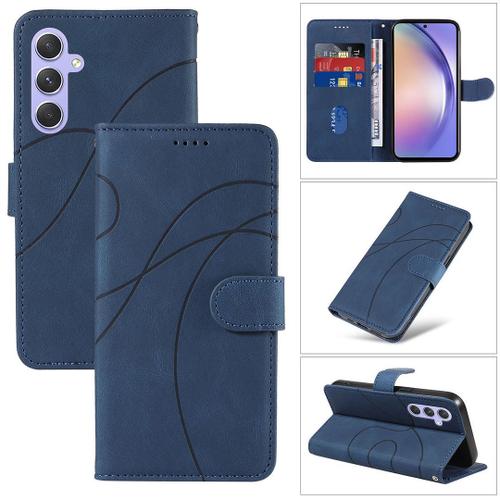 Saturcase Coque Pour Samsung Galaxy A54 5g, Courbe Pu Cuir Magnétique Flip Portefeuille Support Porte-Carte Dragonne Protecteur Housse Étui Pour Samsung Galaxy A54 5g (Hx-Bleu)