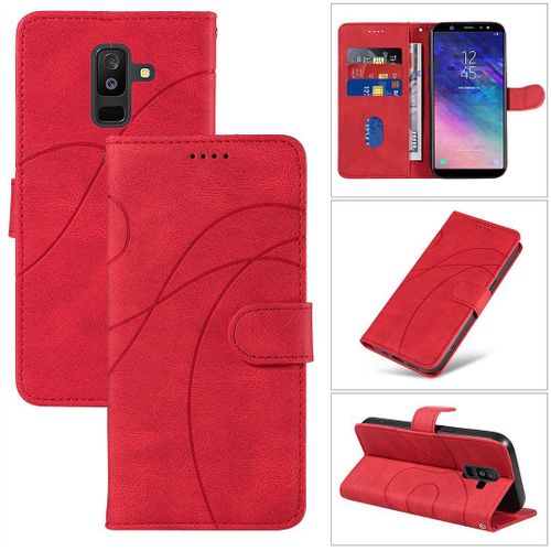 Saturcase Coque Pour Samsung Galaxy A6 Plus (2018), Courbe Pu Cuir Magnétique Flip Portefeuille Support Porte-Carte Dragonne Protecteur Housse Étui Pour Samsung Galaxy A6 Plus (2018) (Hx-Rouge)