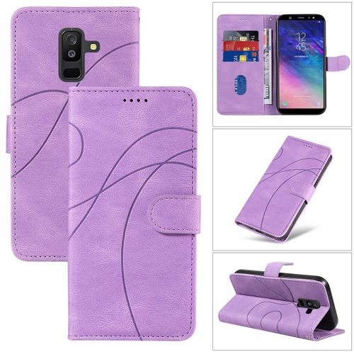 Saturcase Coque Pour Samsung Galaxy A6 Plus (2018), Courbe Pu Cuir Magnétique Flip Portefeuille Support Porte-Carte Dragonne Protecteur Housse Étui Pour Samsung Galaxy A6 Plus (2018) (Hx-Violet)