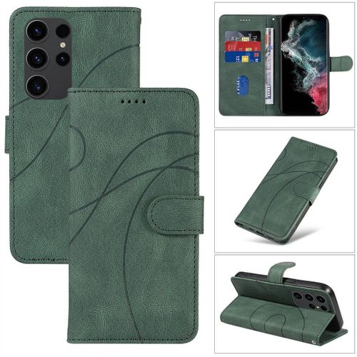 Saturcase Coque Pour Samsung Galaxy S22 Ultra, Courbe Pu Cuir Magnétique Flip Portefeuille Support Porte-Carte Dragonne Protecteur Housse Étui Pour Samsung Galaxy S22 Ultra (Hx-Vert)